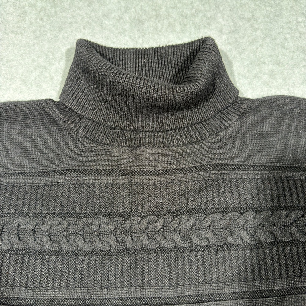 Guess Los Angeles Black Cropped Turtleneck Cable Knit Sweater XL Balloon Sleeve - Picture 3 of 8